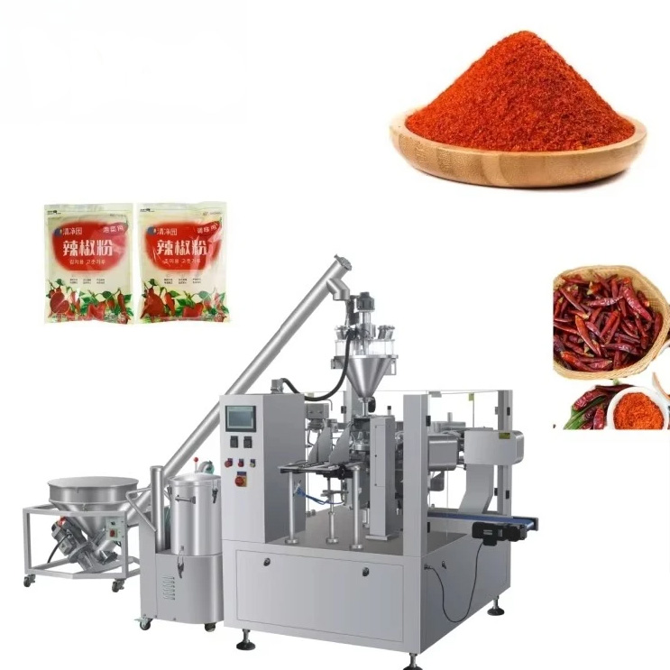 Customizable Rotary Powder Packaging Machine for Masala Mirchi Turmeric 100g 250g Premade Bag Stainless 304 Heat Sealing